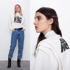 ZARA x STAR WARS Sweatshirt Princess Leia Kiss Ruffle Accents